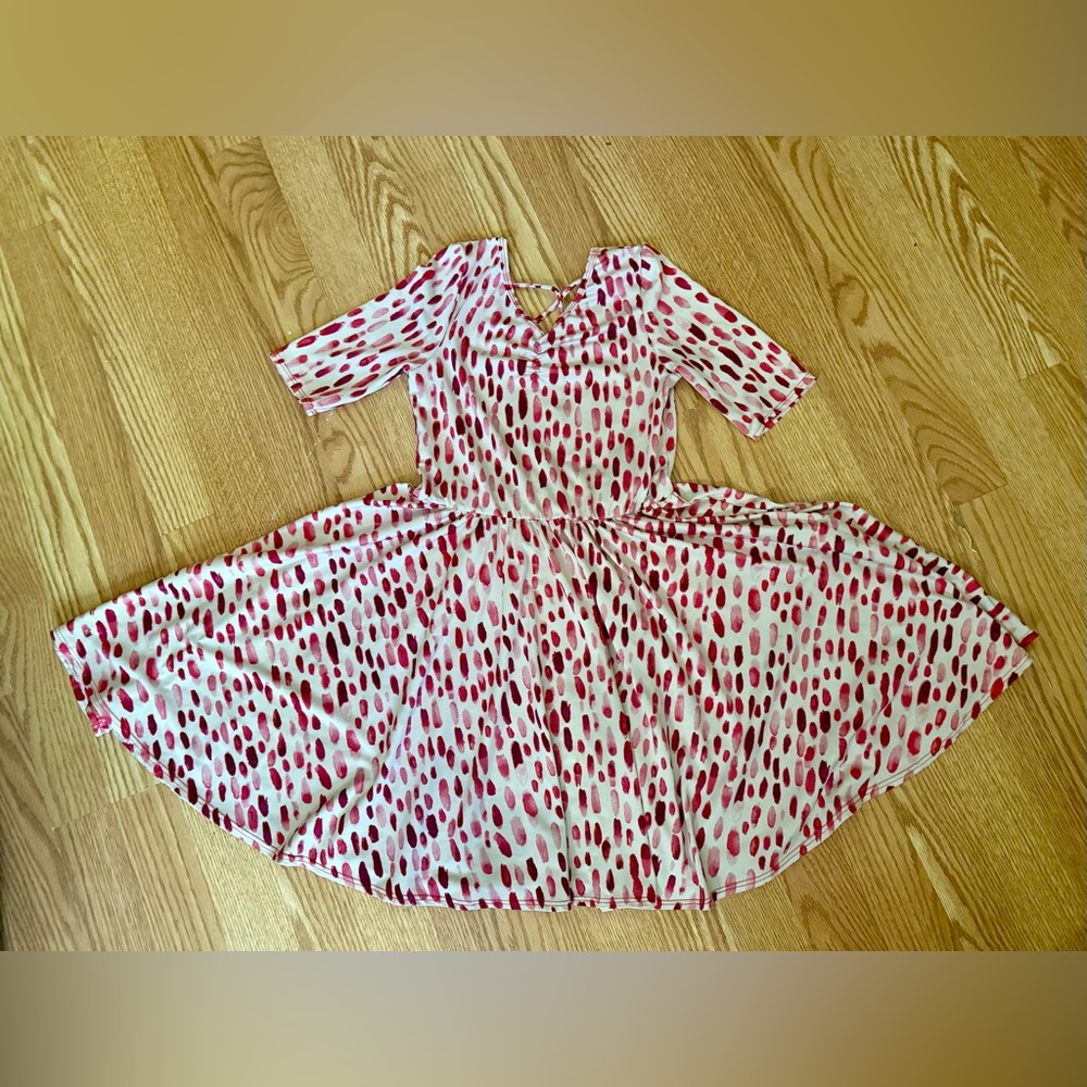 Dot Dot Smile Pink and White Paint-stroke Twirly Dress